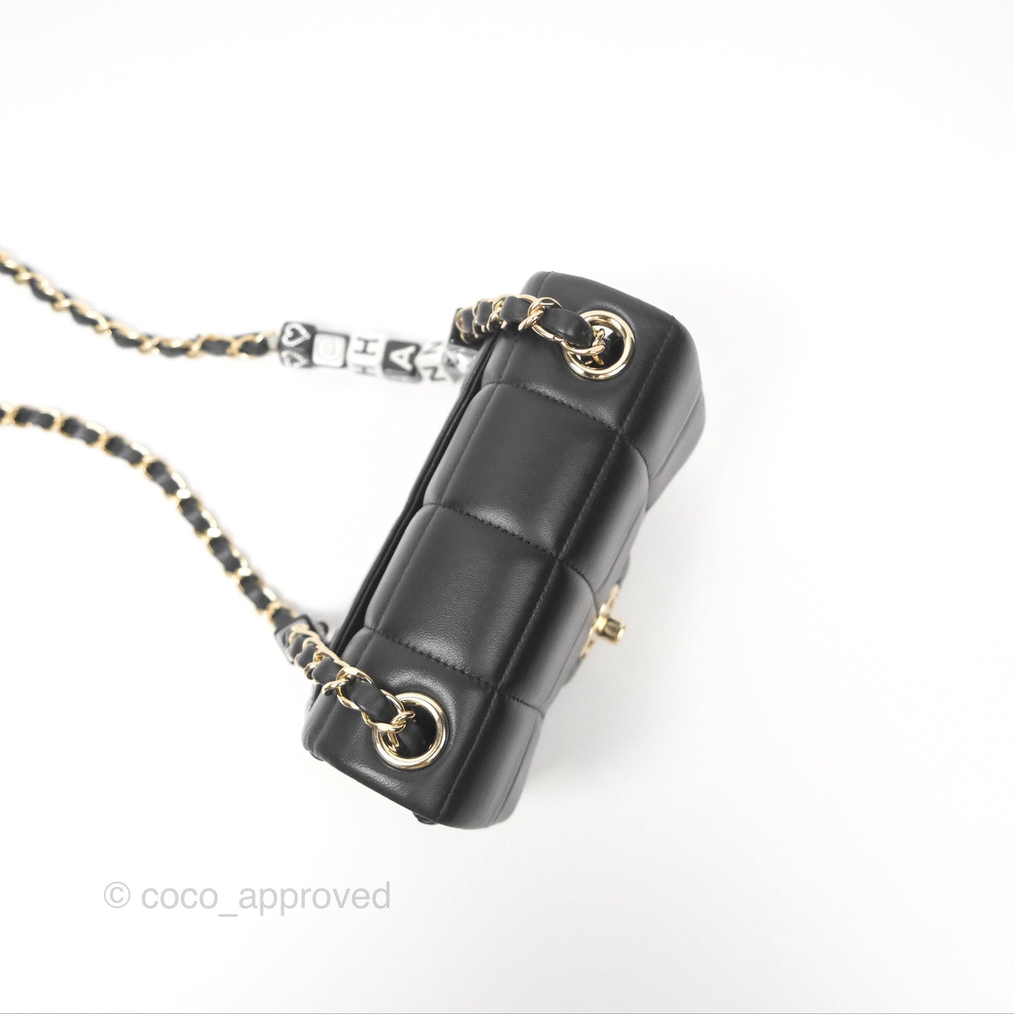 Chanel Mini Monacoco Flap With Dice Logo Chain Lambskin Black Gold Hardware 23C