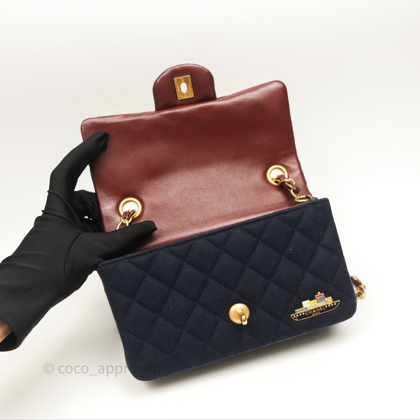 Chanel Paris-Hamburg Charms Mini Rectangular Flap Navy Wool 18C