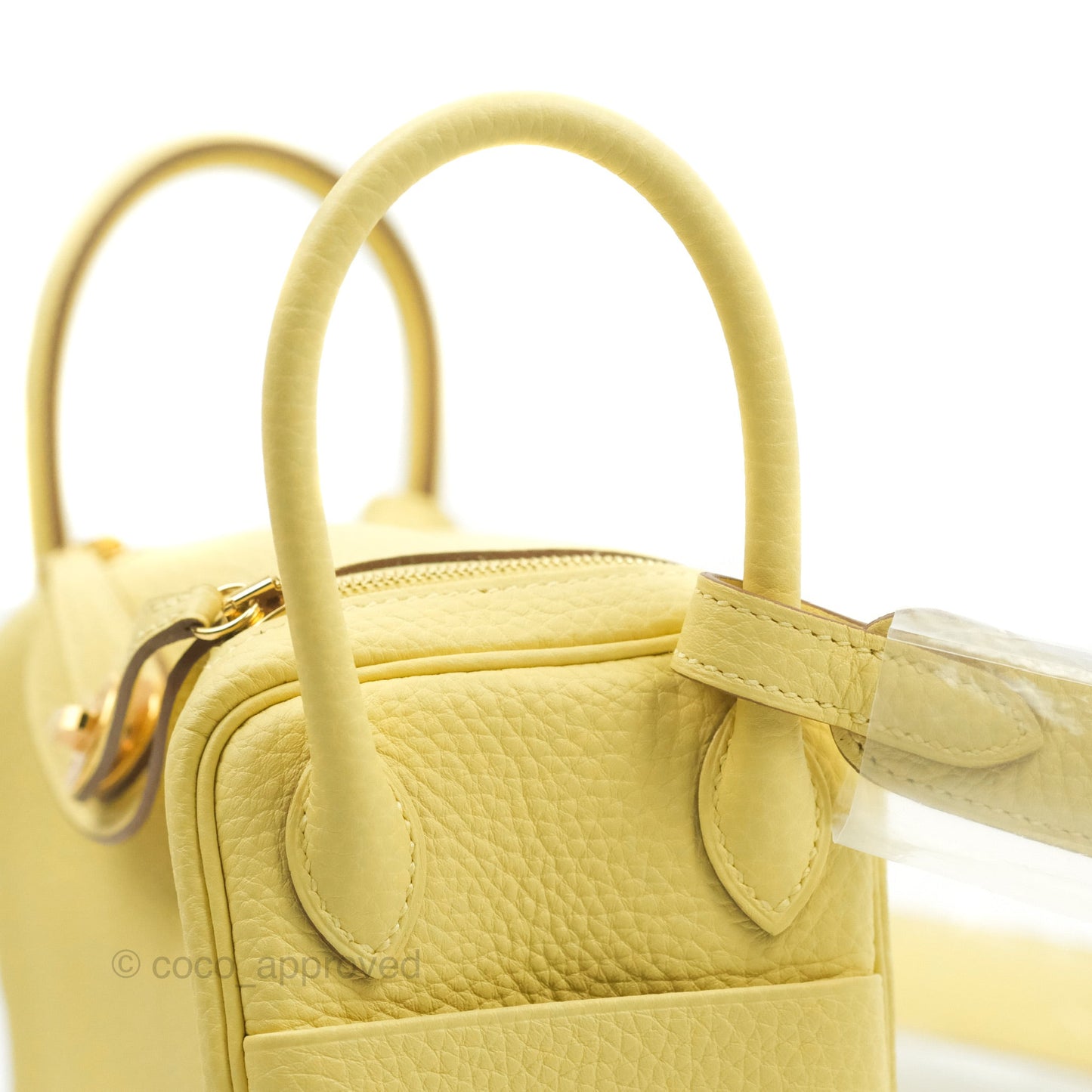 Hermès Mini Lindy 20 Taurillon Jaune Poussin Clemence Gold Hardware