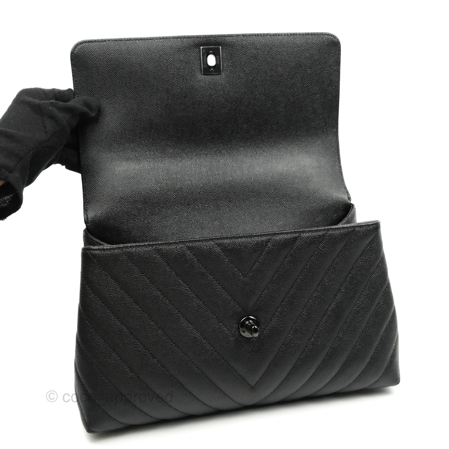 Chanel Small (Medium) Coco Handle Chevron So Black Caviar