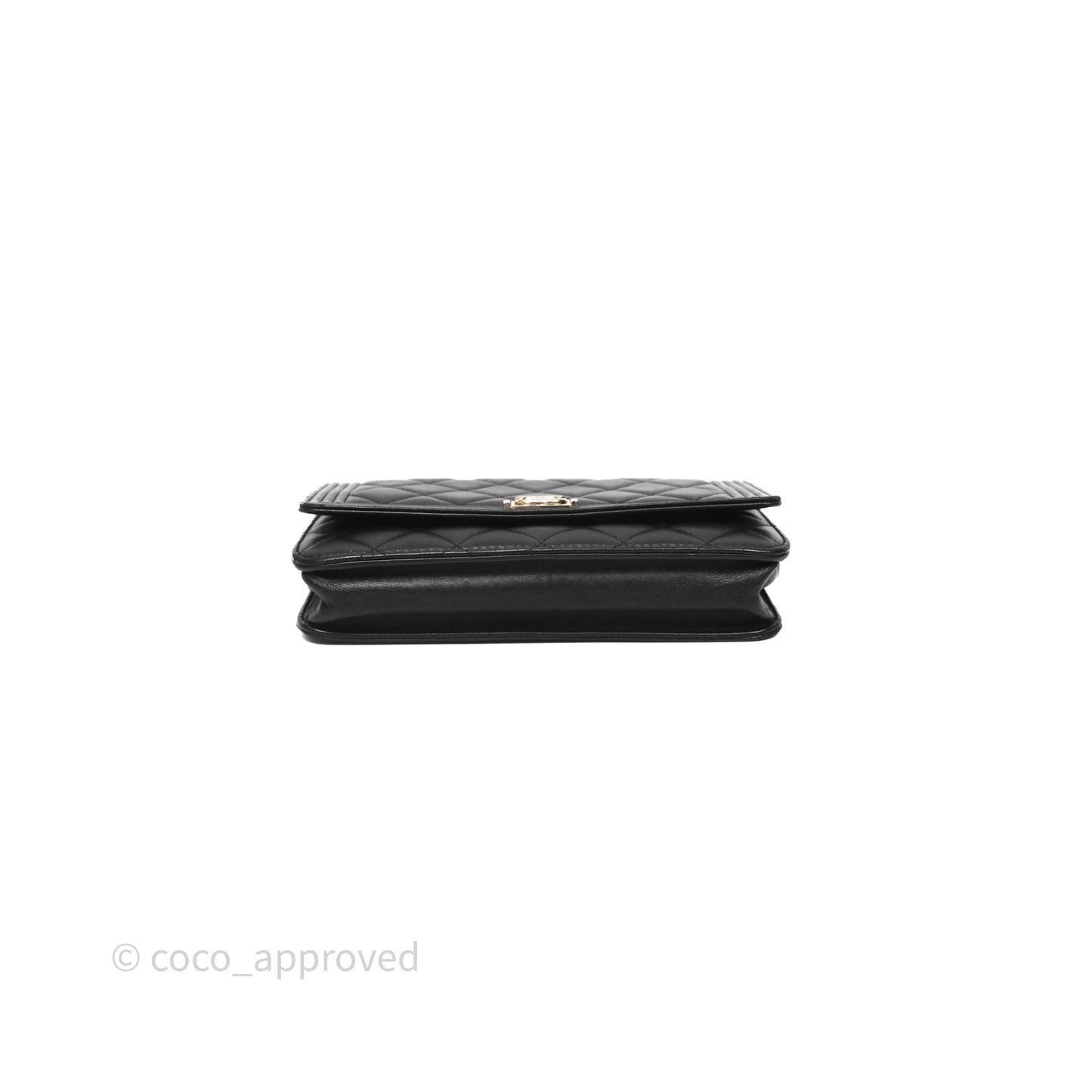 Chanel Black Quilted Lambskin Boy Wallet on Chain Gold Hardware