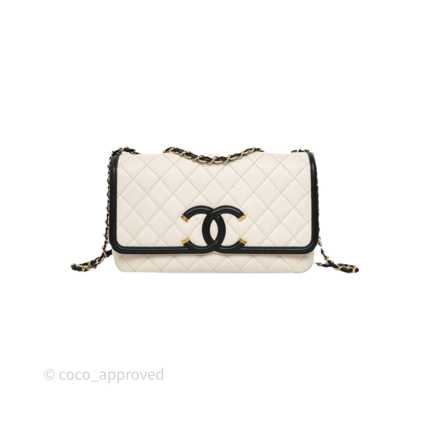 Chanel Quilted Medium CC Filigree Flap White/ Black Caviar