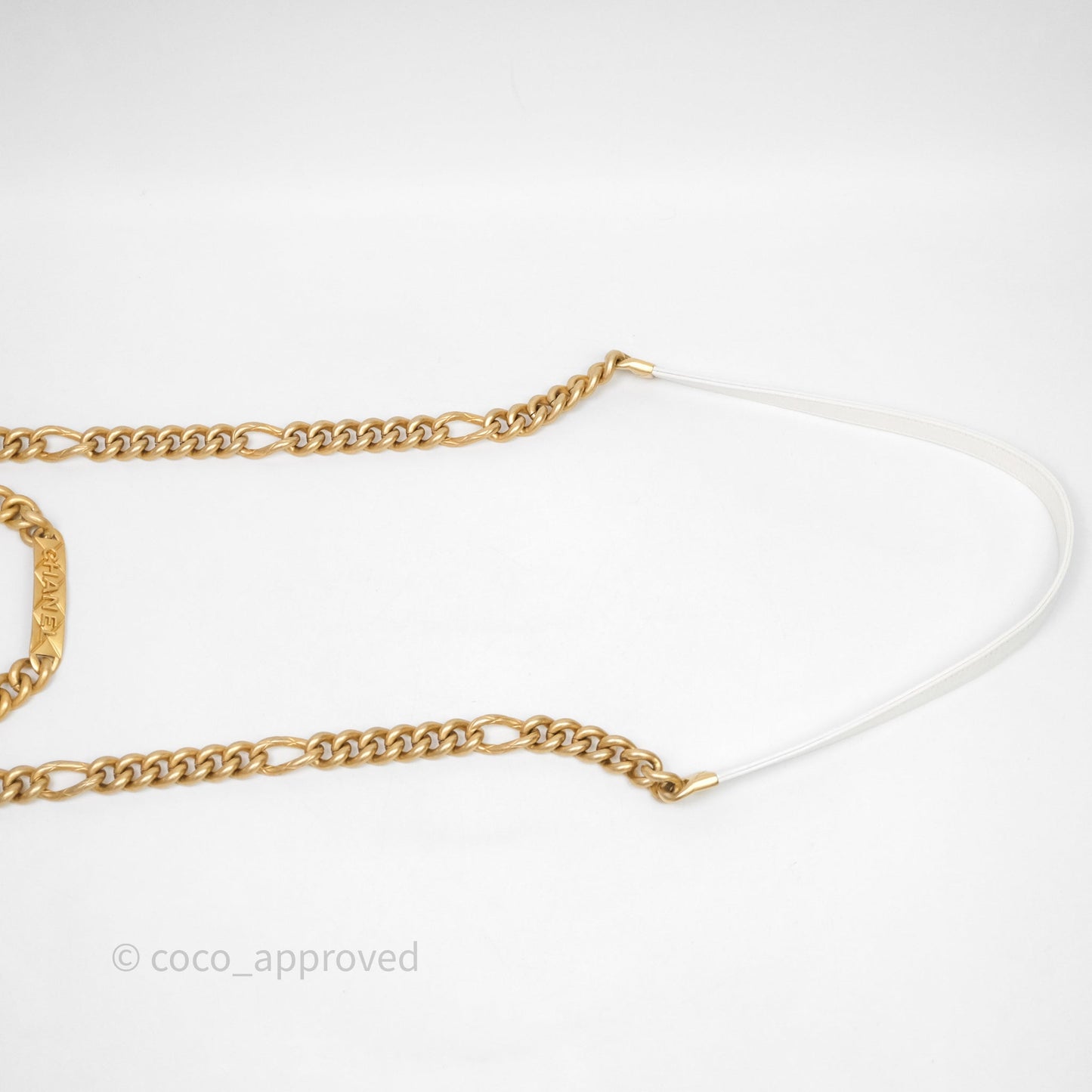 Chanel Bracelet On Chain Small Flap Bag White Caviar Aged Gold Hardware