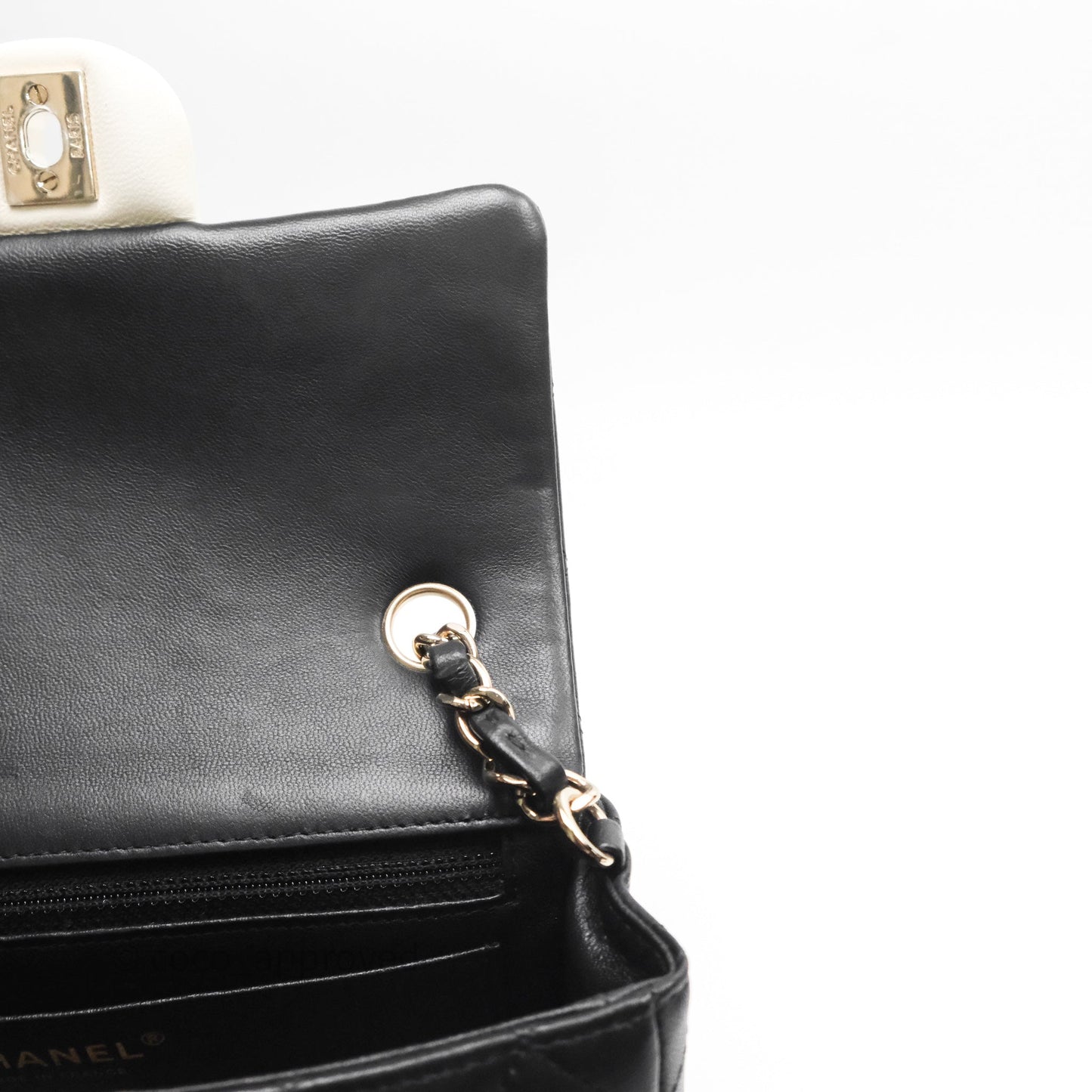 Chanel Mini Rectangular Flap Quilted Black White Lambskin Gold Hardware