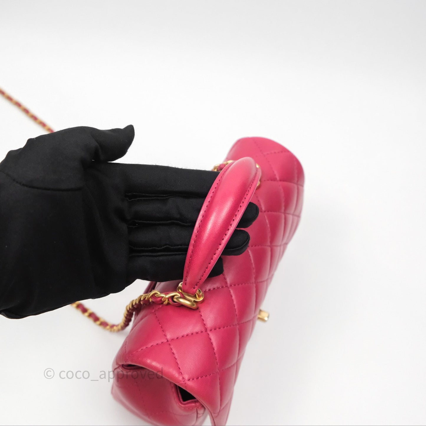 Chanel Top Handle Mini Rectangular Flap Red Lambskin Aged Gold Hardware
