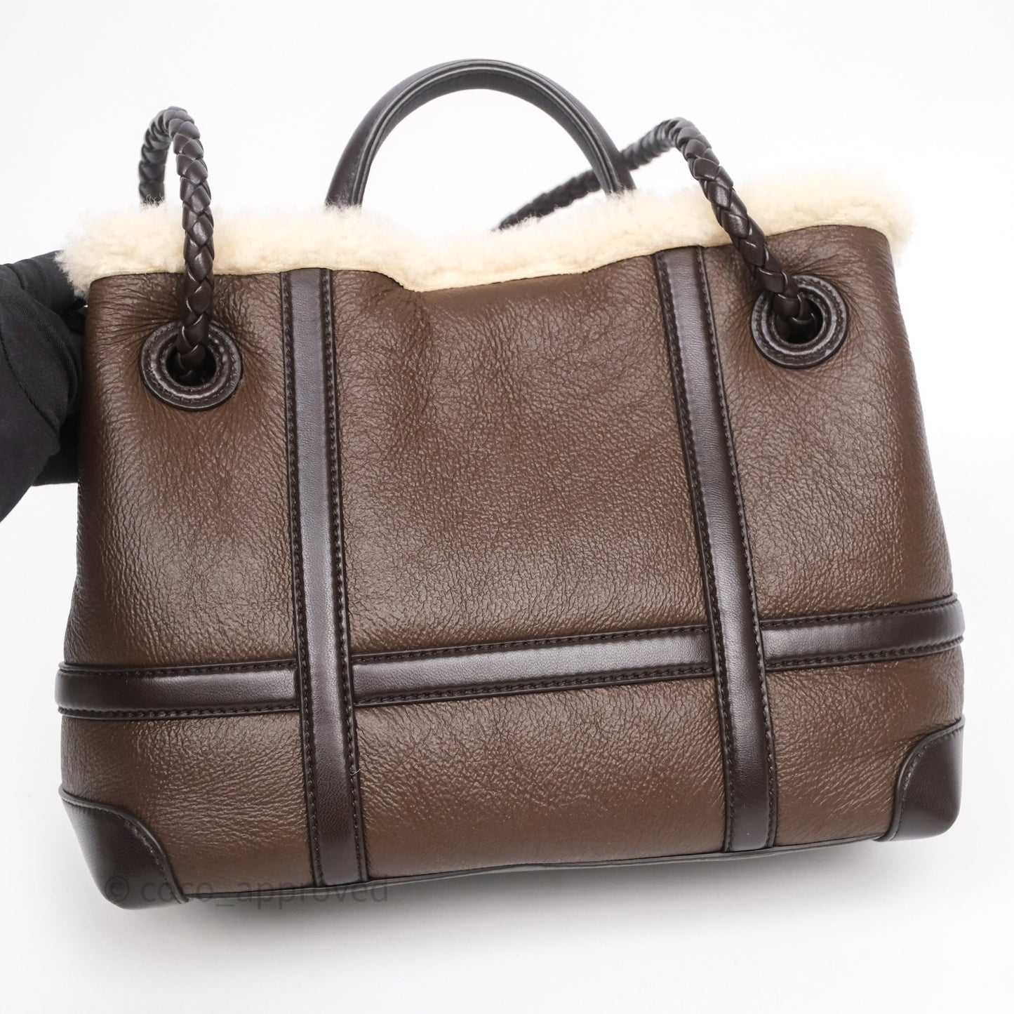 Bottega Veneta Shearling Aviator Small Andiamo Bag Brown