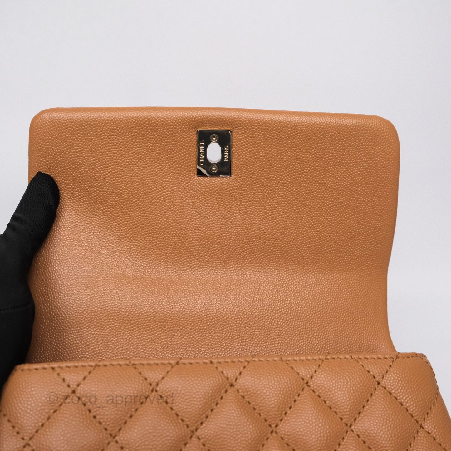 Chanel Small Coco Handle Caramel Beige Caviar Gold Hardware