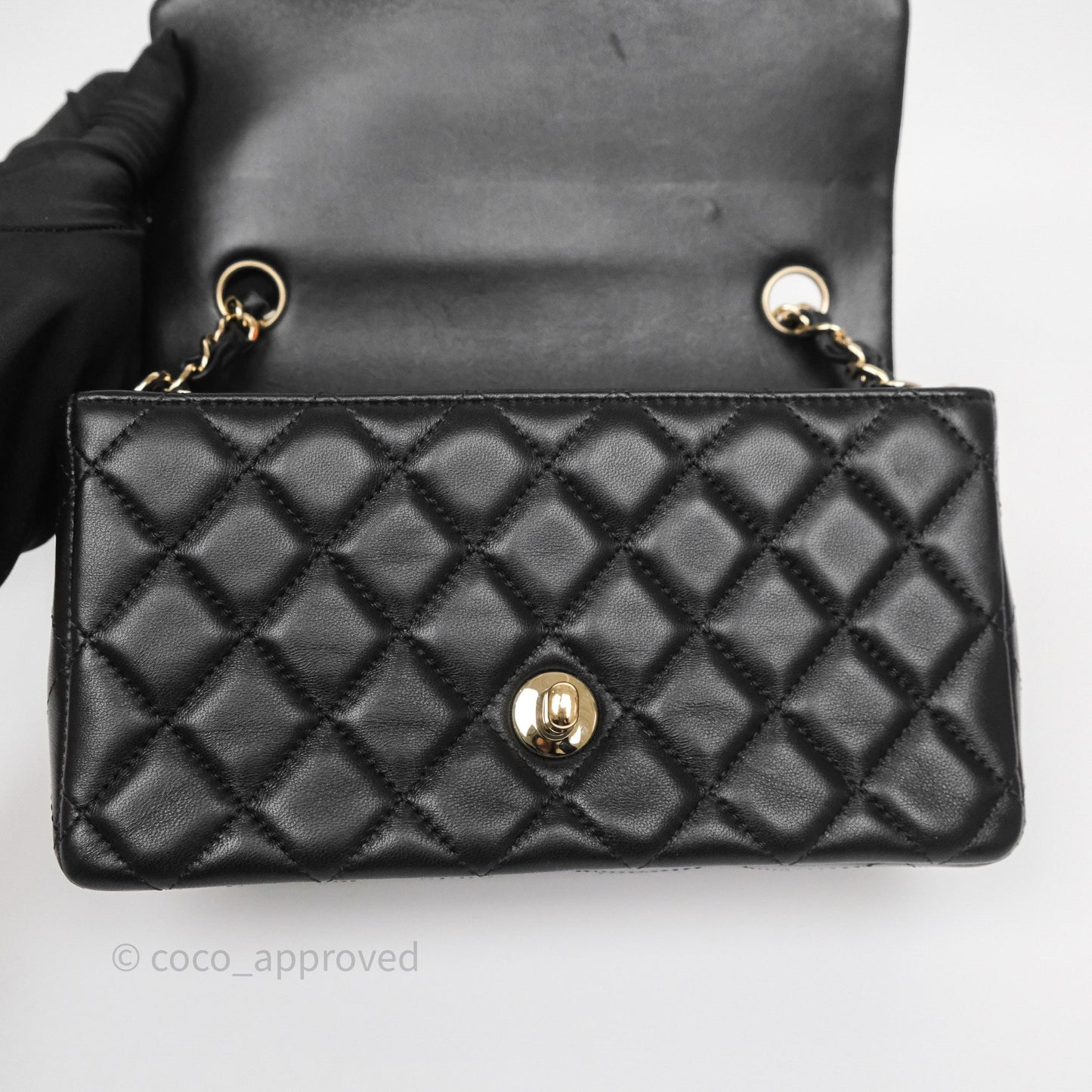Chanel Mini Rectangular Quilted Black Lambskin Gold Hardware