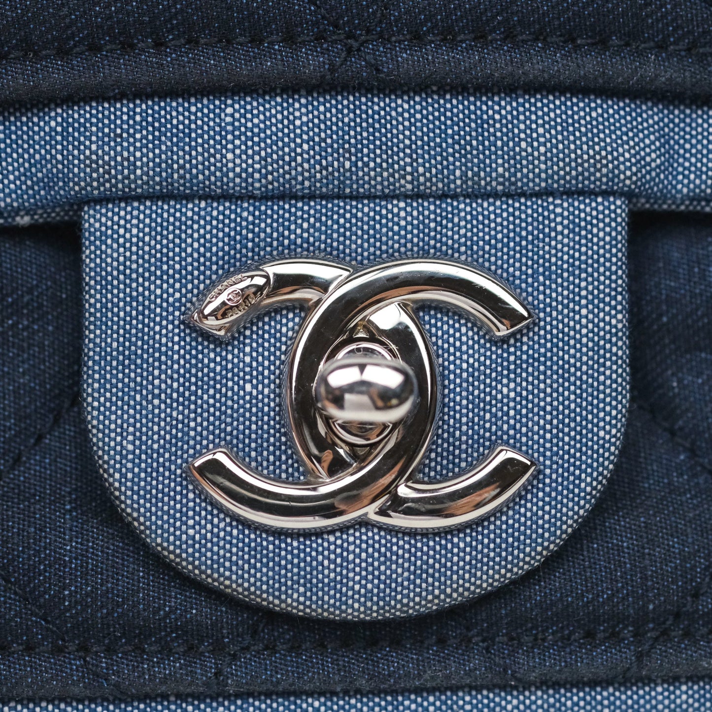 Chanel Quilted Mini Medallion Graphic Denim Blue Silver Hardware