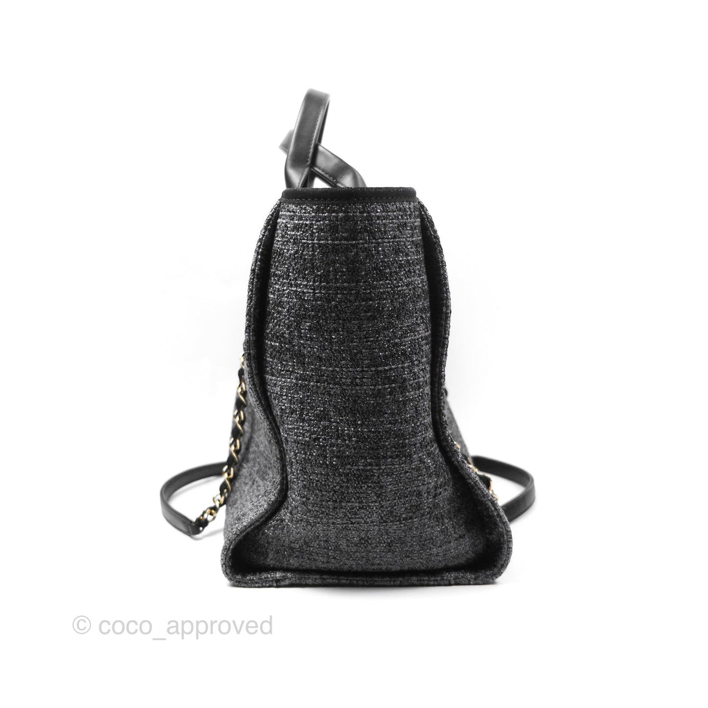Chanel Large Deauville Glitter Black Grey Raffia Gold Hardware
