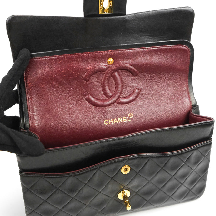 Chanel Classic Vintage Medium Flap Black Lambskin 24K Gold Hardware