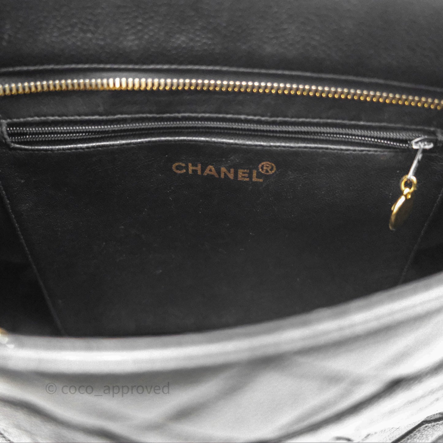 Chanel Vintage Medallion CC Black Caviar Tote Bag Gold Hardware