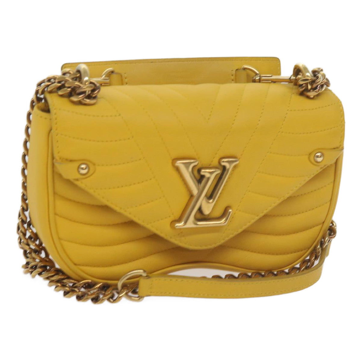 LOUIS VUITTON New Wave Chain Bag PM Shoulder Bag Leather Yellow LV 60852A
