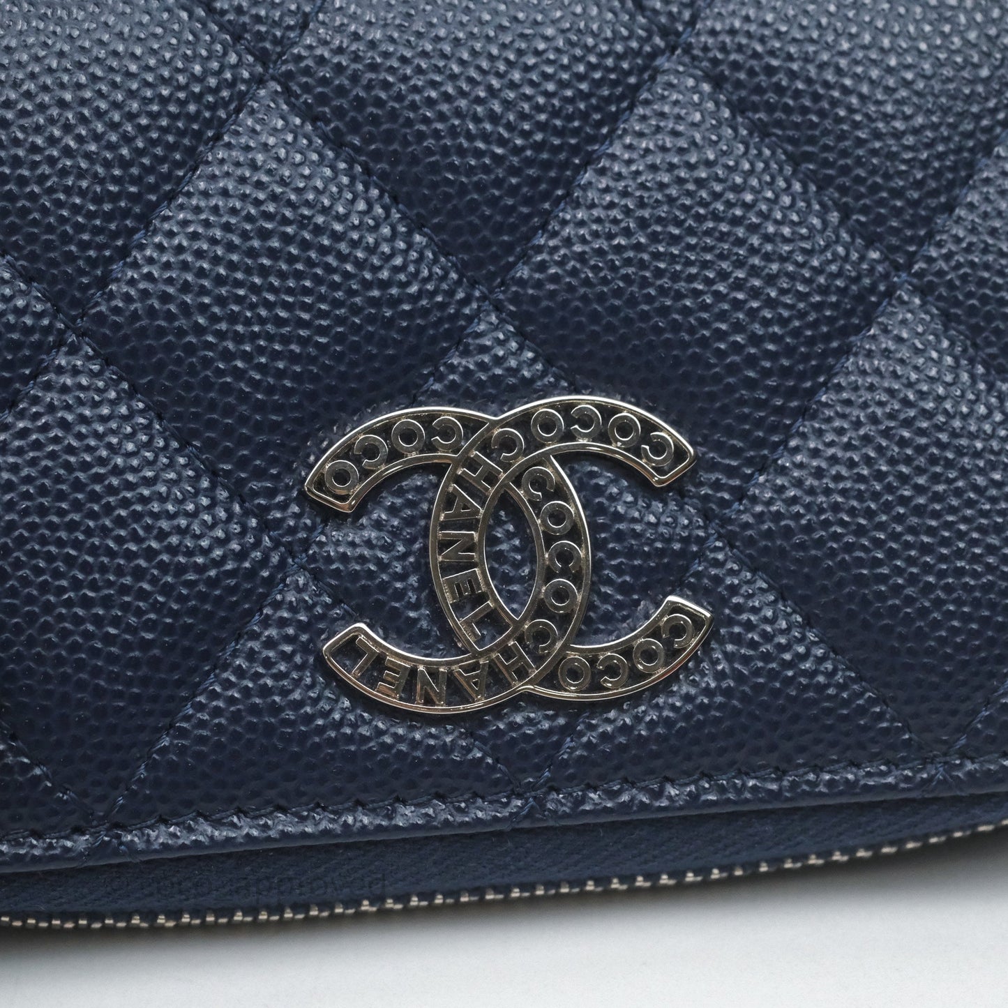 Chanel Logo CC Zipped Coin Purse Navy Caviar Silver Hardware 24P