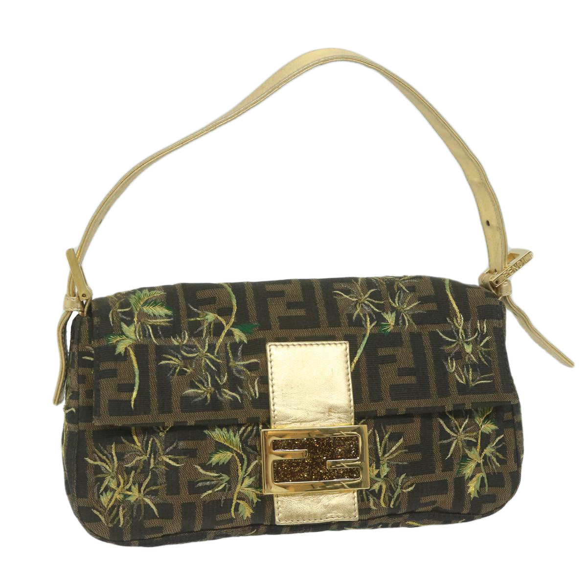 Luxury FendiZucca Canvas Mamma Baguette Shoulder Bag Brown Gold60871A