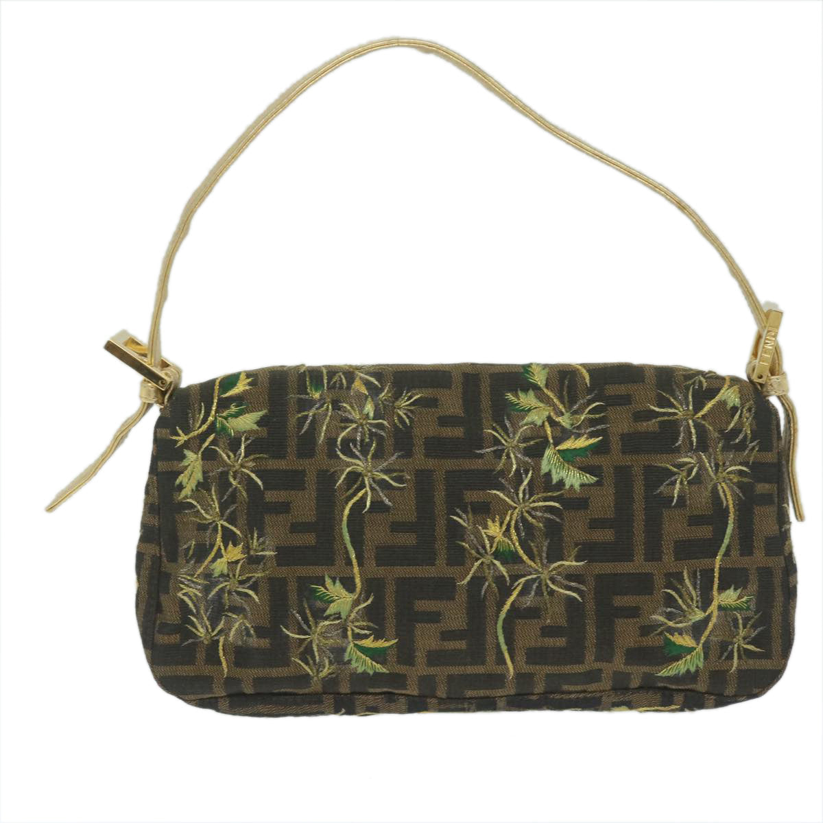 Luxury FendiZucca Canvas Mamma Baguette Shoulder Bag Brown Gold60871A