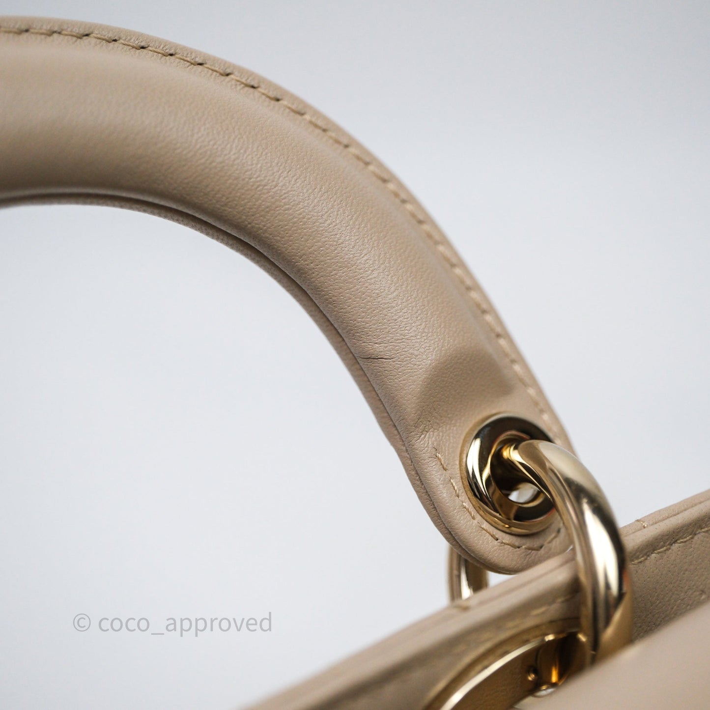 Christian Dior Small Lady D-Joy Powder Beige Cannage Lambskin Gold Hardware