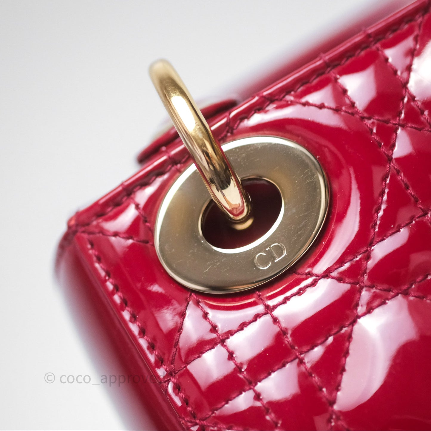 Christian Dior Mini Lady Dior Red Patent Cannage Gold Hardware