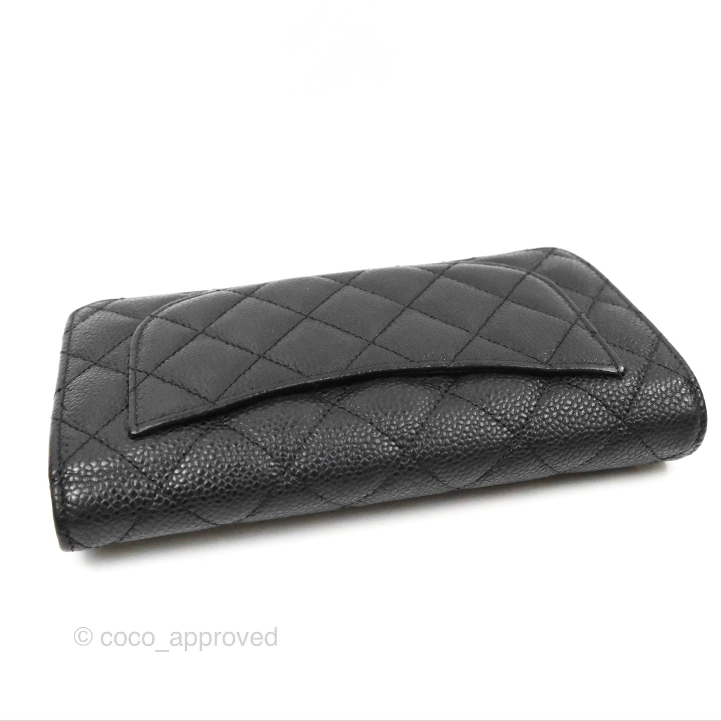Chanel Classic Quilted Long Wallet Black Caviar Gold Hardware