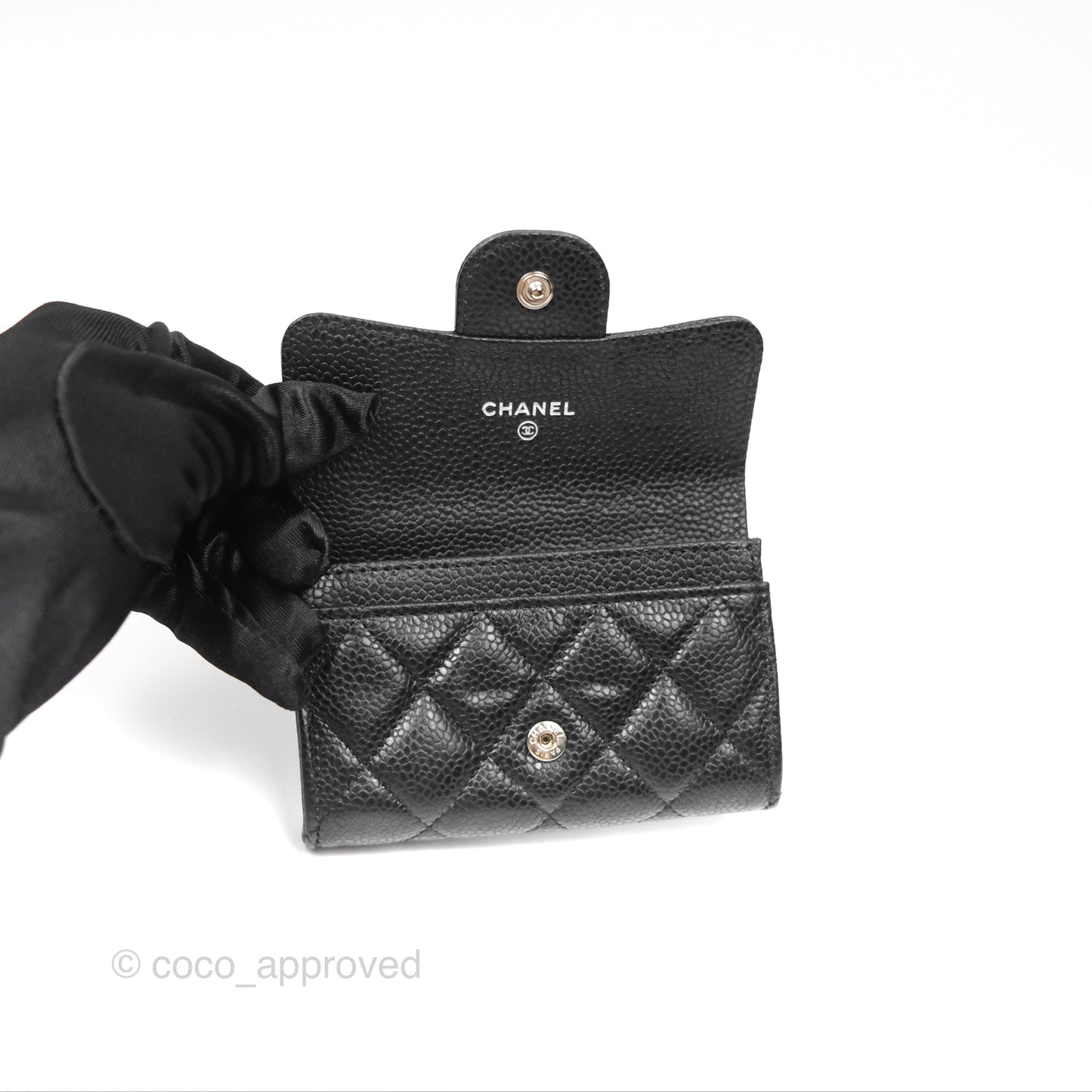 Chanel Quilted Flap Card Holder Black Caviar Silver Hardware