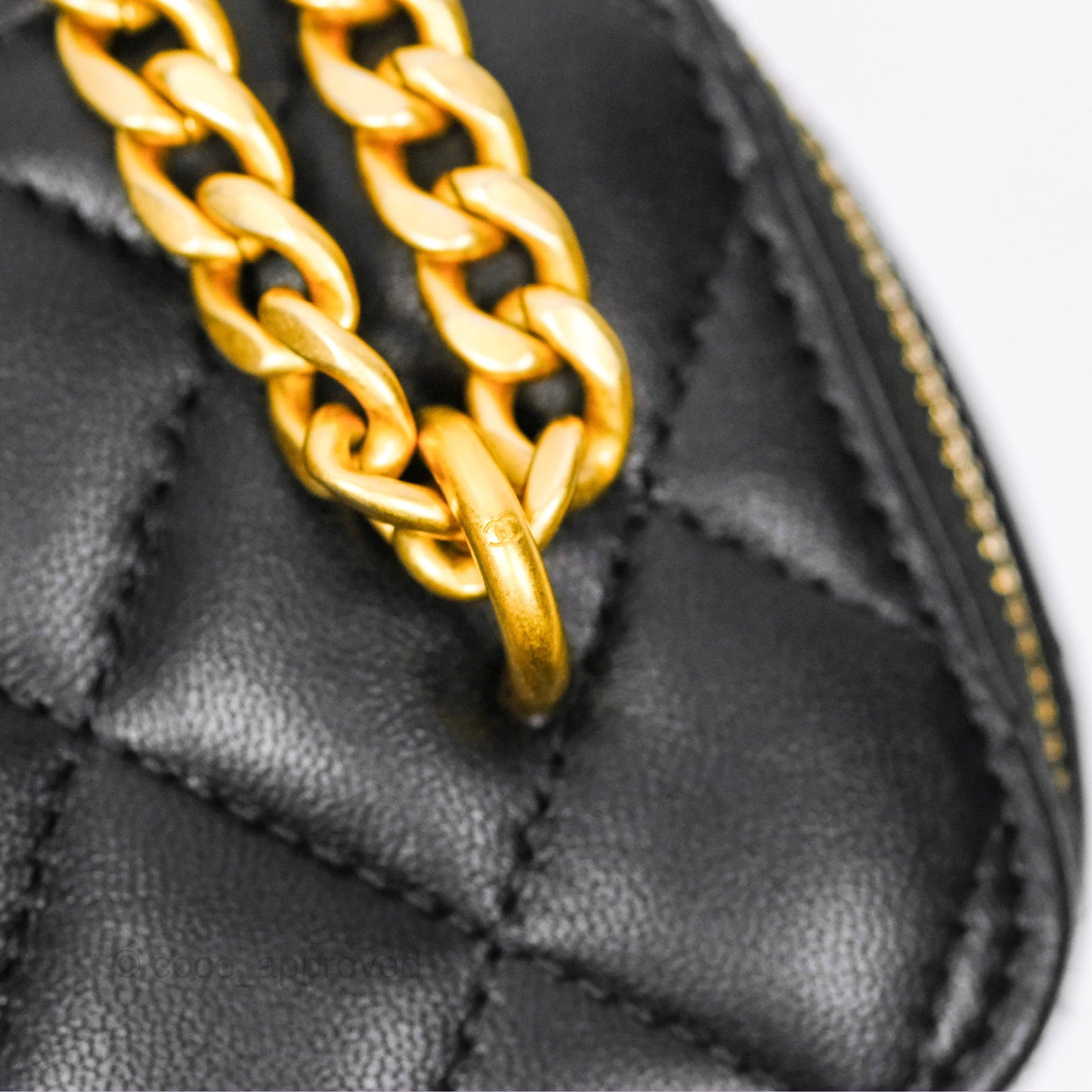 Chanel Quilted Vanity Rectangular with Camellia Adjustable Chain Black Lambskin 23S