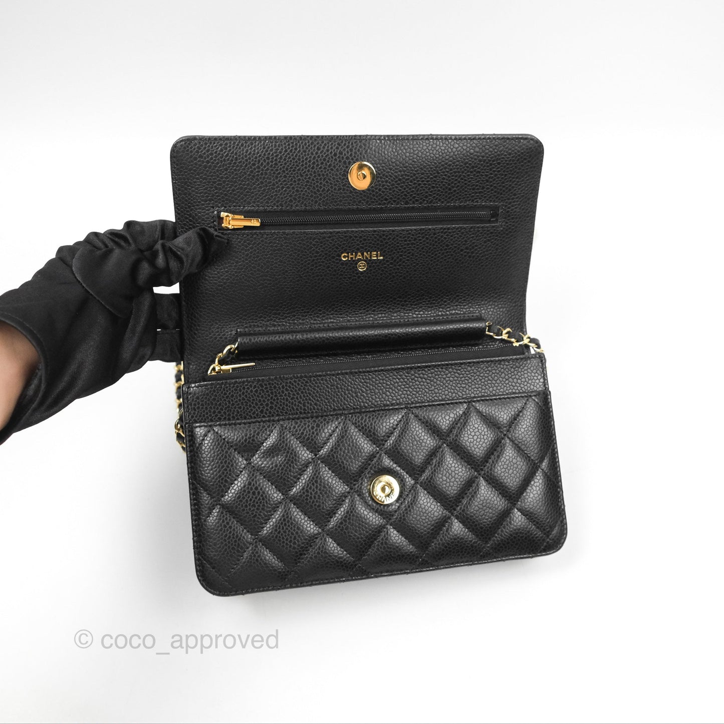 Chanel Quilted Classic Wallet On Chain WOC Black Caviar Gold Hardware