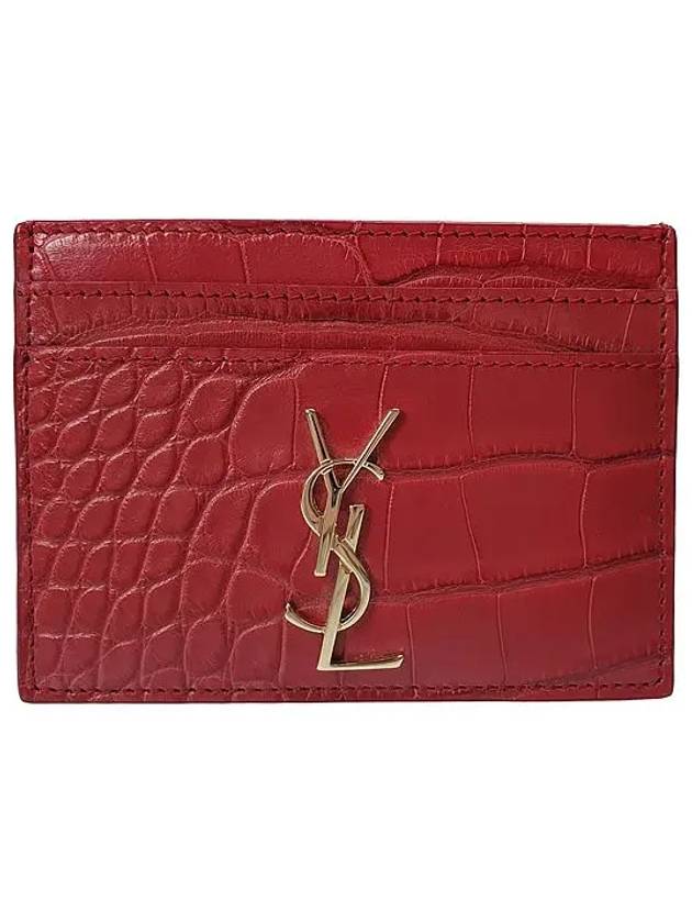 Luxury Saint Laurent Monogram Crocodile Card Wallet Red