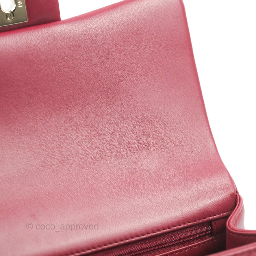 Chanel Top Handle Mini Rectangular Flap Bag Burgundy Lambskin Gold Hardware