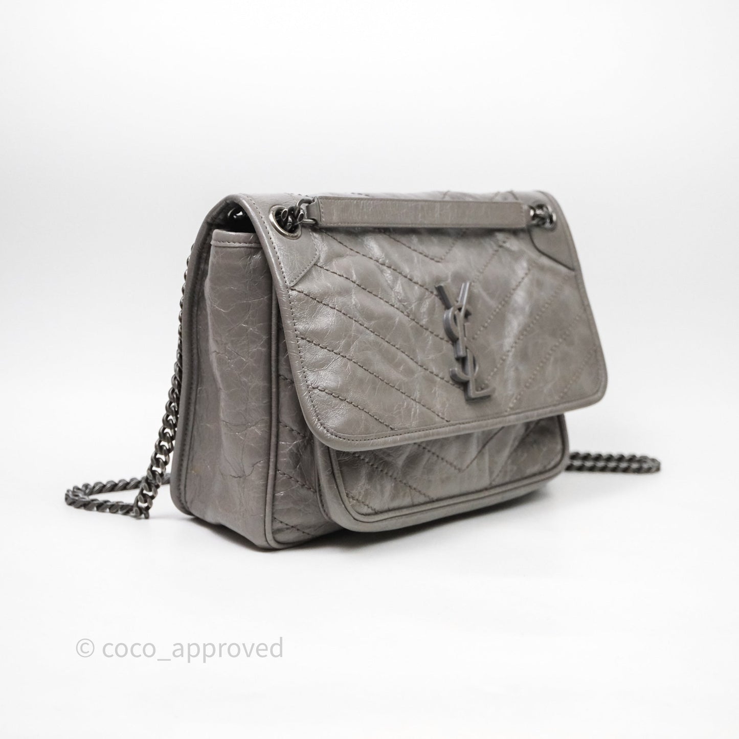 Saint Laurent Medium Niki Chain Bag Crinkled Calfskin Grey