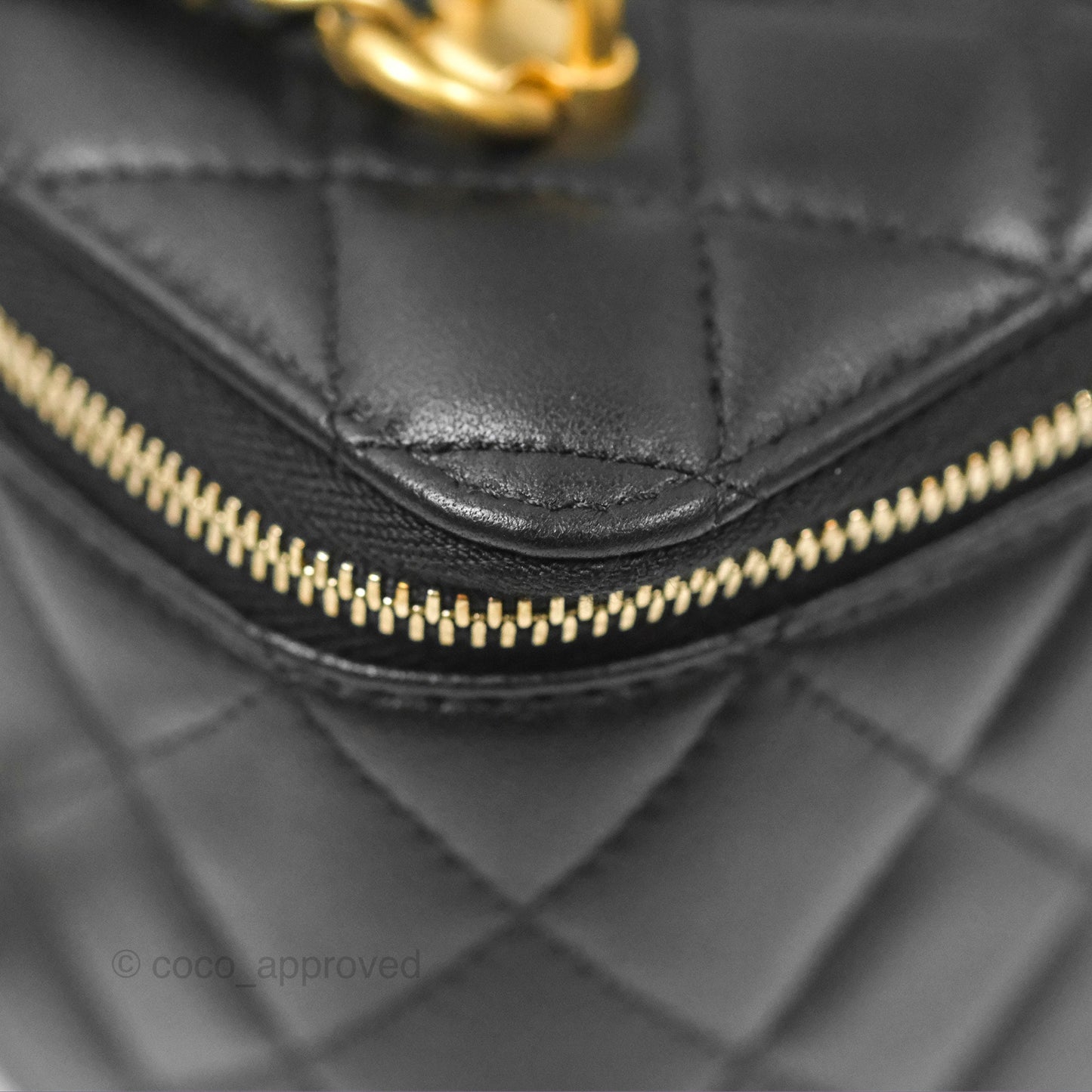 Chanel Vanity Rectangular Metal Top Handle Black Lambskin Aged Gold Hardware 22B