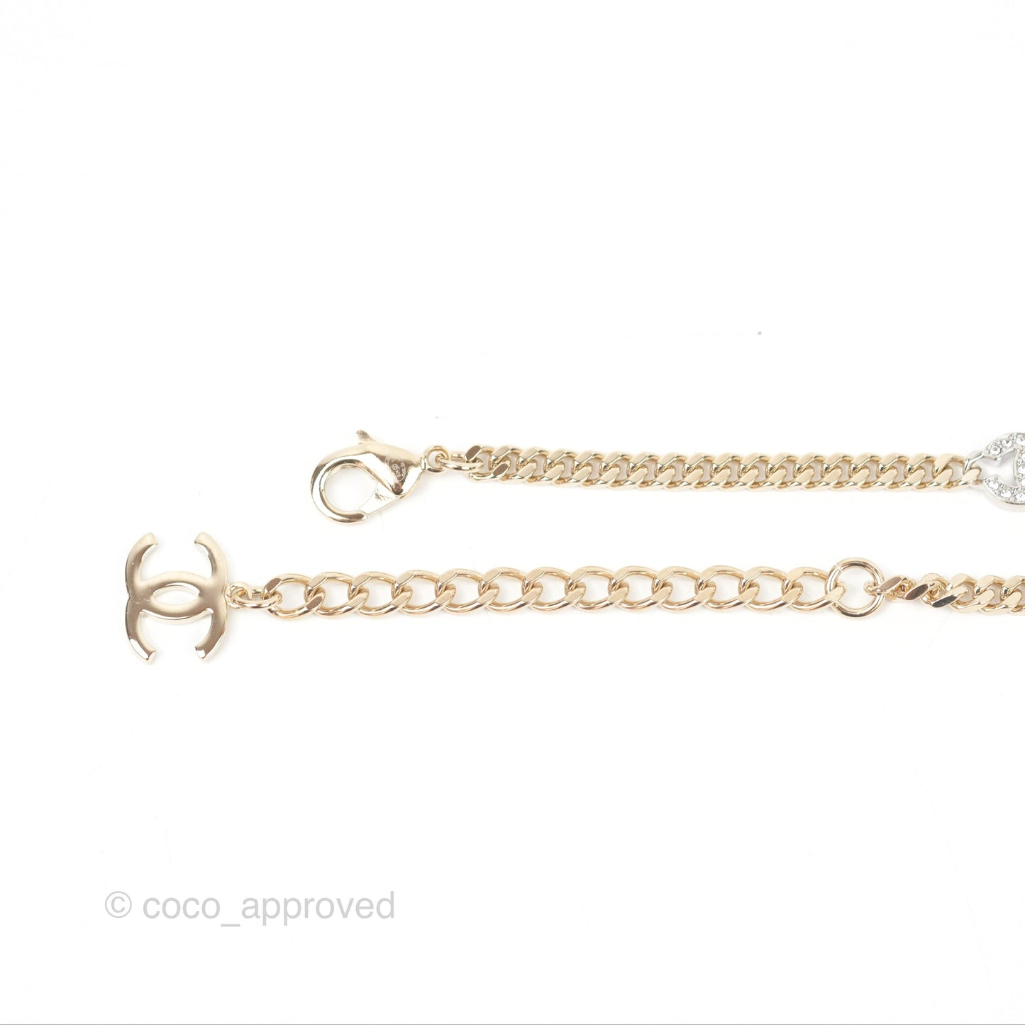 Chanel Silver CC Crystal Chain Choker Gold Tone 24V