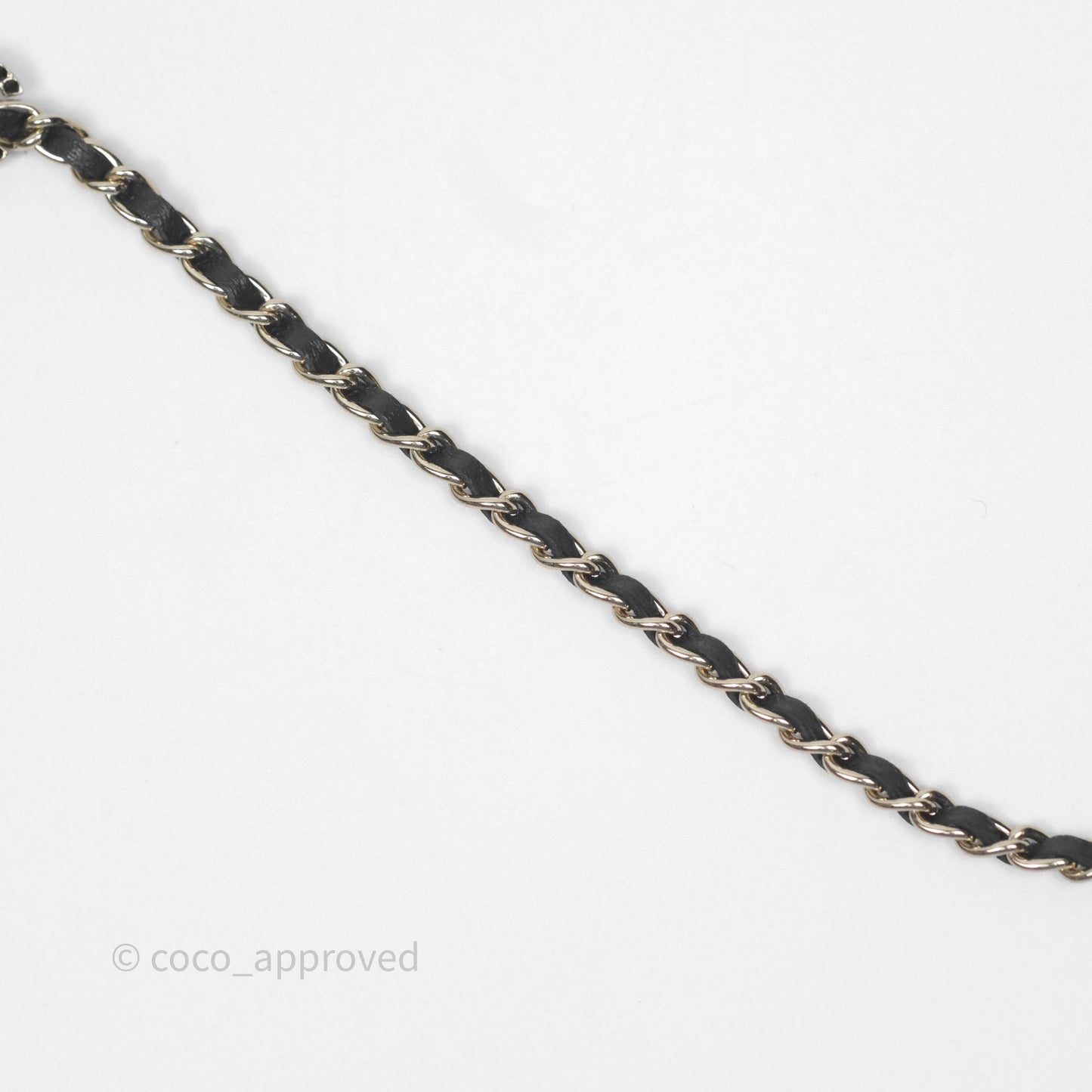 Chanel Crystal CC Black Leather Chain Choker Gold Tone 24V