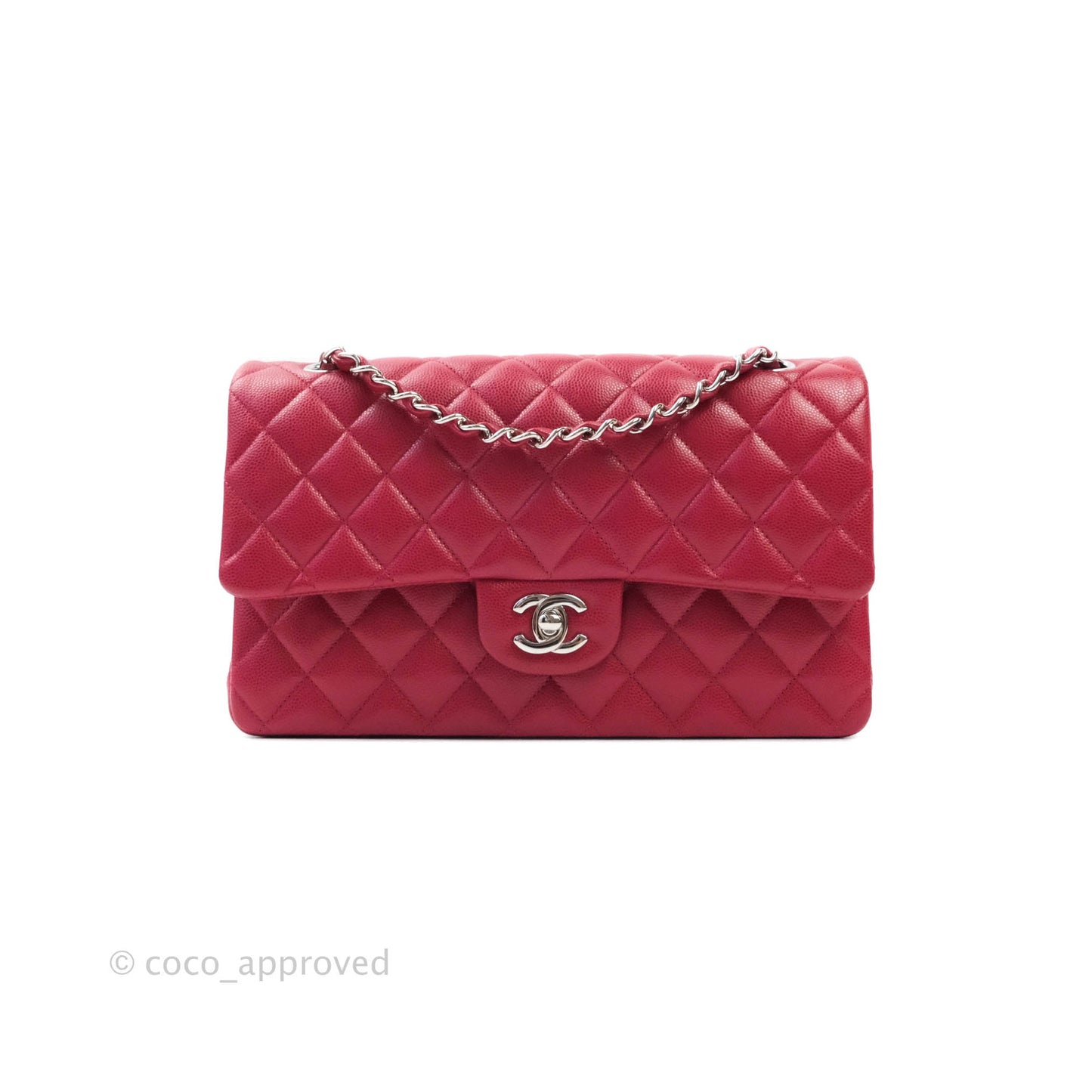 Chanel Classic M/L Medium Double Flap Red Caviar Silver Hardware 18B