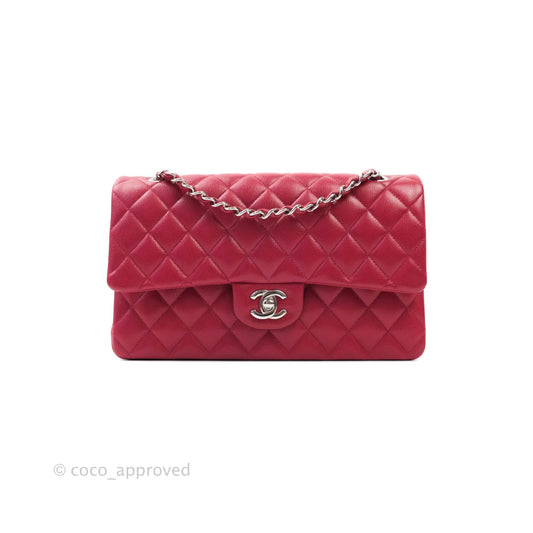 Chanel Classic M/L Medium Double Flap Red Caviar Silver Hardware 18B