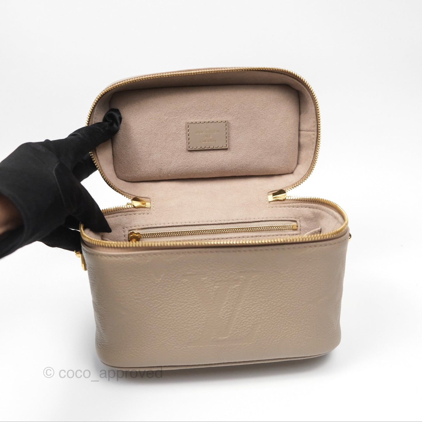 Louis Vuitton Monogram Empreinte Tourterelle Vanity PM Beige Gold Hardware