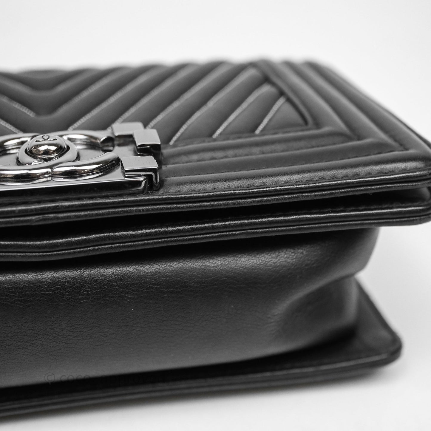 Chanel Small Boy Beaded Chevron Black Lambskin Silver Hardware