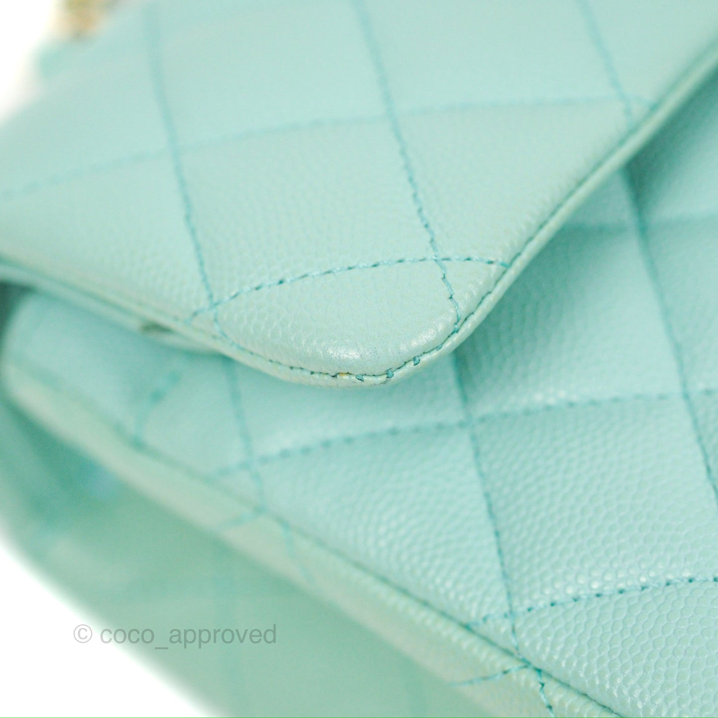 Chanel Small Classic Quilted Flap Tiffany Blue Caviar Gold Hardware 20C