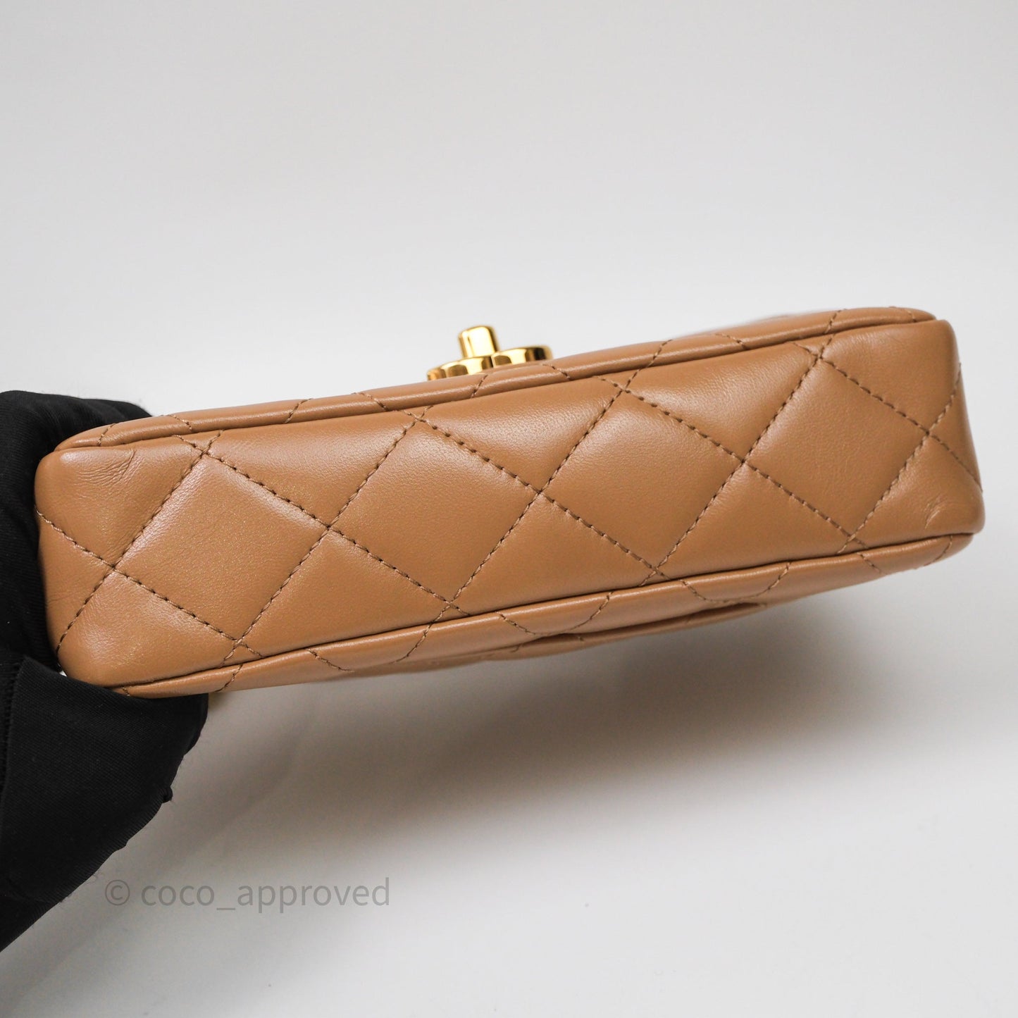 Chanel Top Handle Flap Bag Beige Lambskin Gold Hardware