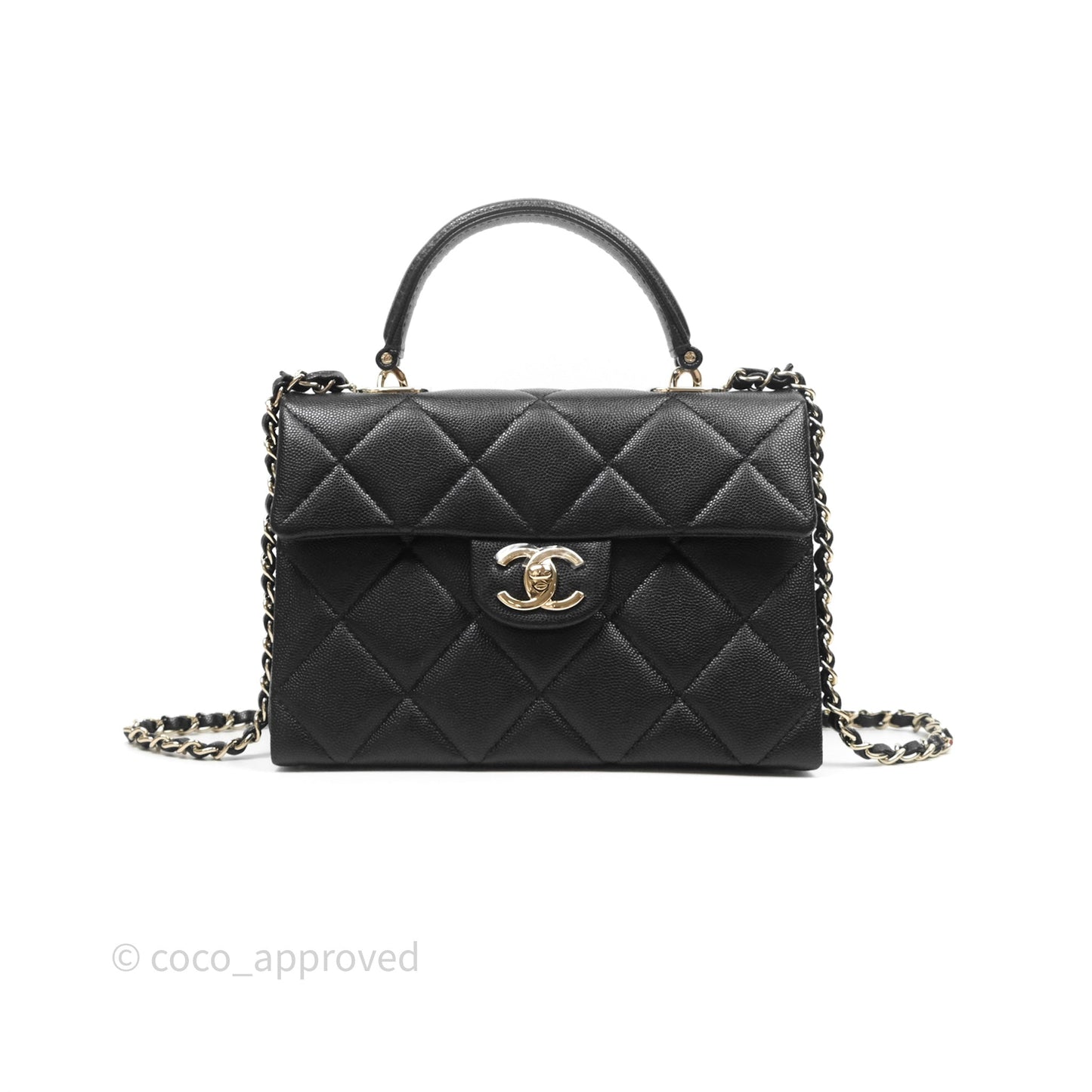Chanel Quilted Small Top Handle Flap Bag Black Caviar Gold Hardware
