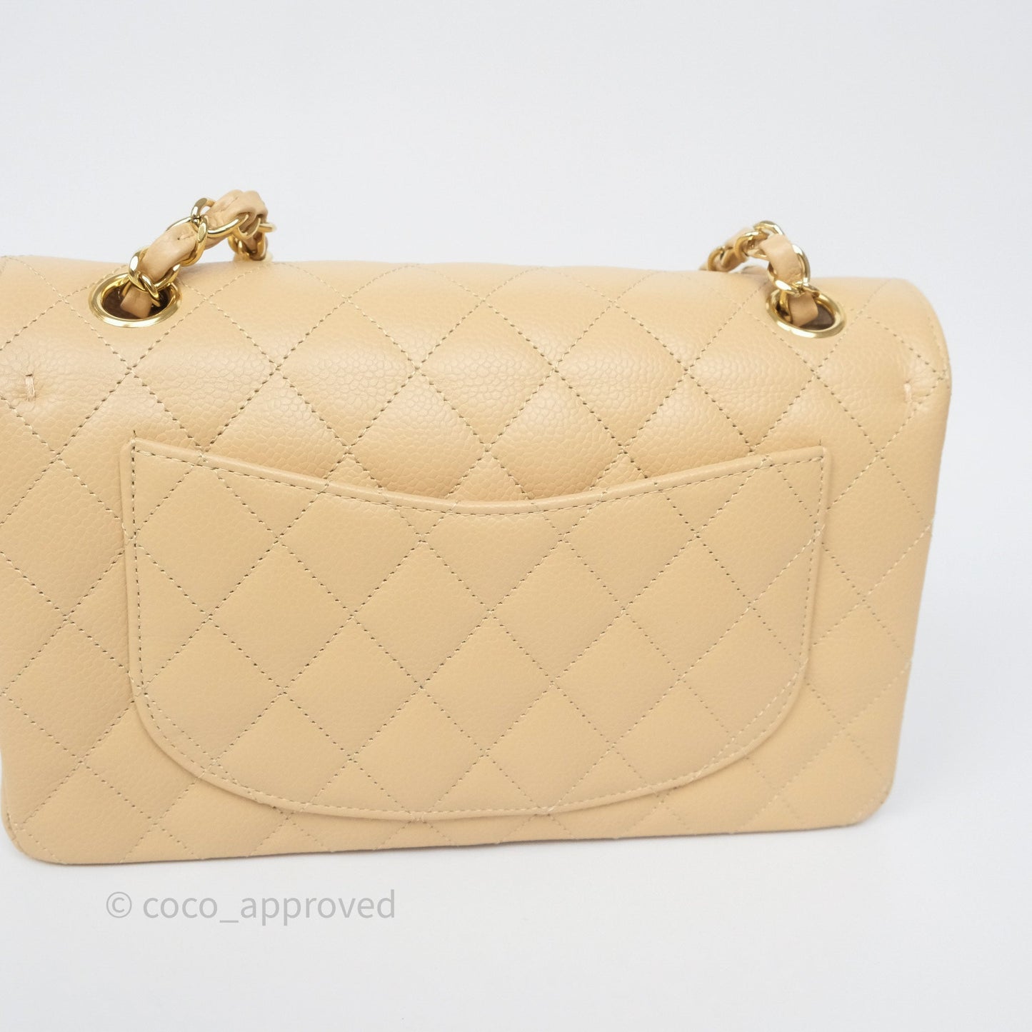 Chanel Small Classic Flap Quilted Beige Caviar Gold Hardware