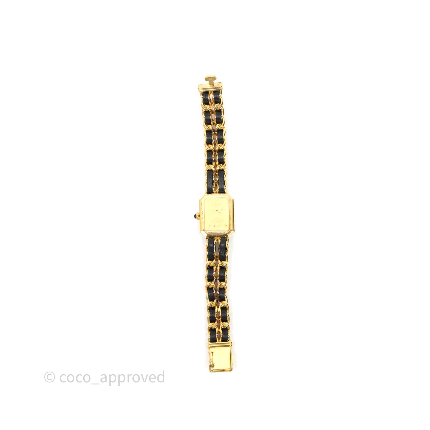 Chanel Vintage Première Watch Black Leather Gold Plated Size M