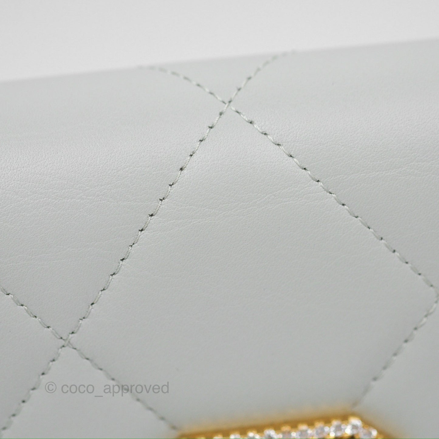 Chanel Crystal CC Mini Cutch with Chain Grey Lambskin Gold Hardware
