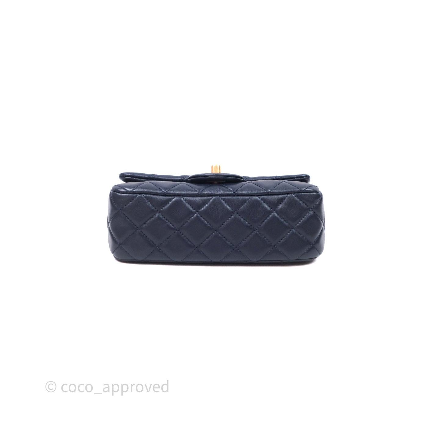 Chanel Mini Rectangular Pearl Crush Navy Lambskin Aged Gold Hardware