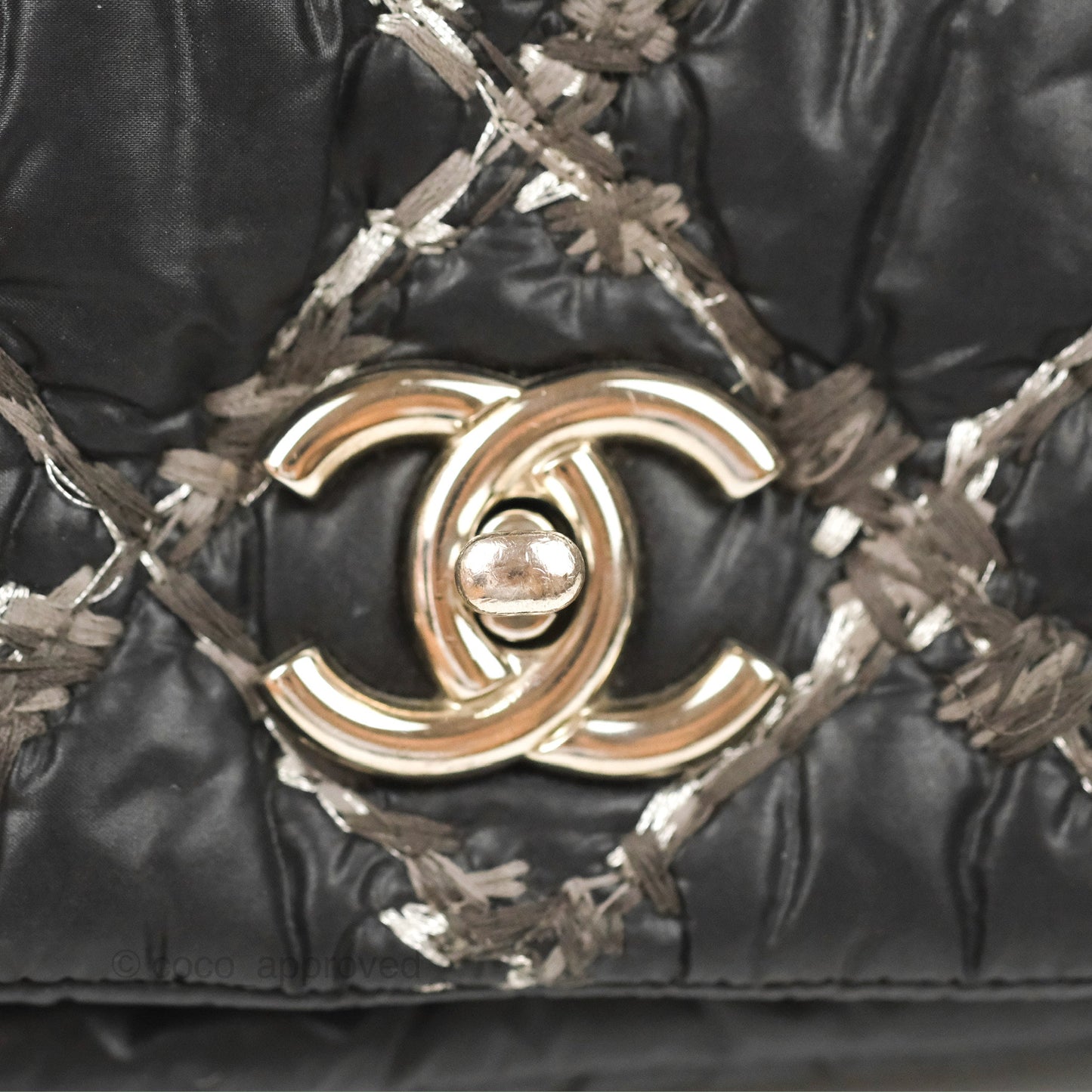Chanel Tweed On Stitch Bubble Accordion Flap Black Nylon Silver Hardware