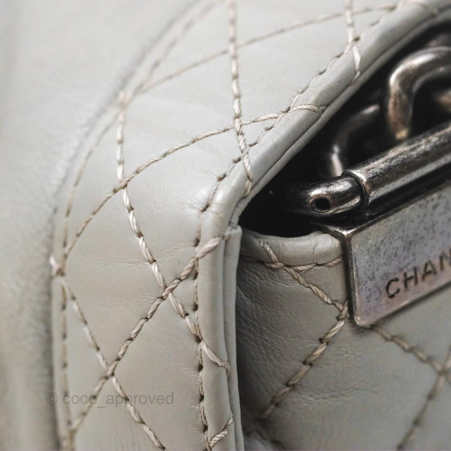 Chanel Medium Boy Reverso Flap Light Grey Calfskin Ruthenium Hardware
