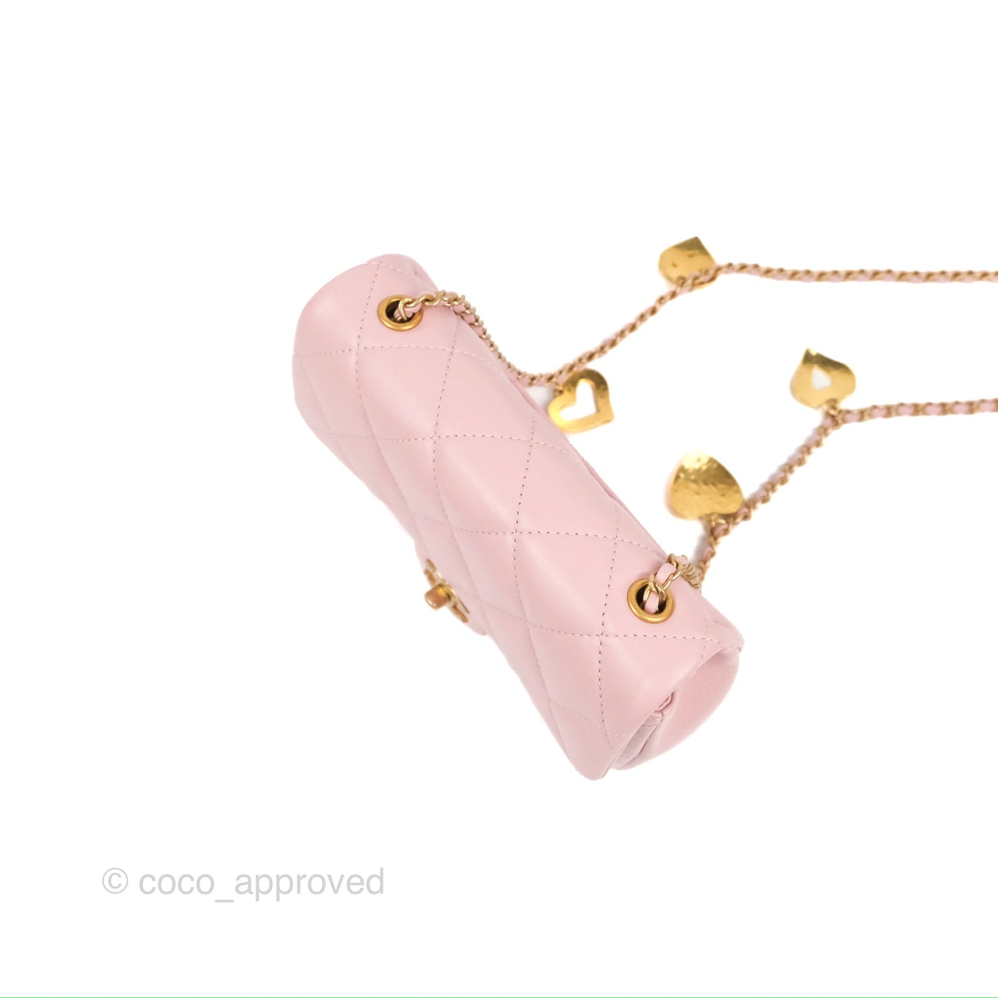 Chanel Mini Flap Bag With Heart CC Charm Pink Lambskin Aged Gold Hardware