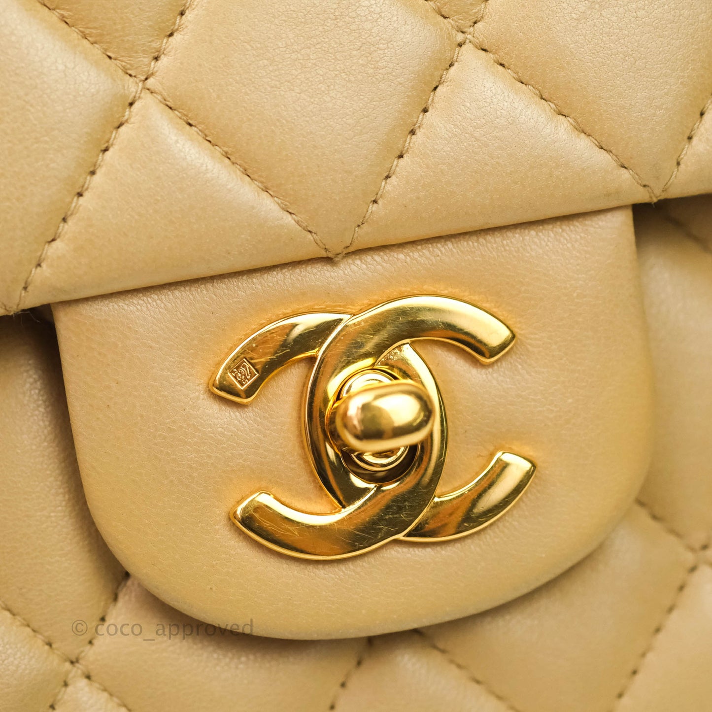 Chanel Vintage M/L Medium Double Flap Bag Beige Lambskin 24K Gold Hardware