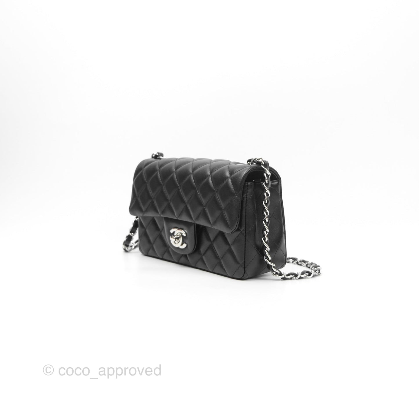 Chanel Quilted Mini Rectangular Black Lambskin Silver Hardware