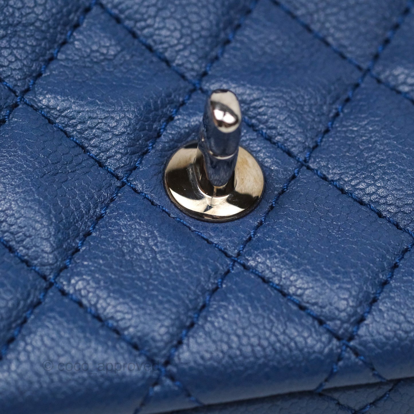 Chanel Quilted East West Flap Bag Blue Caviar Silver Hardware