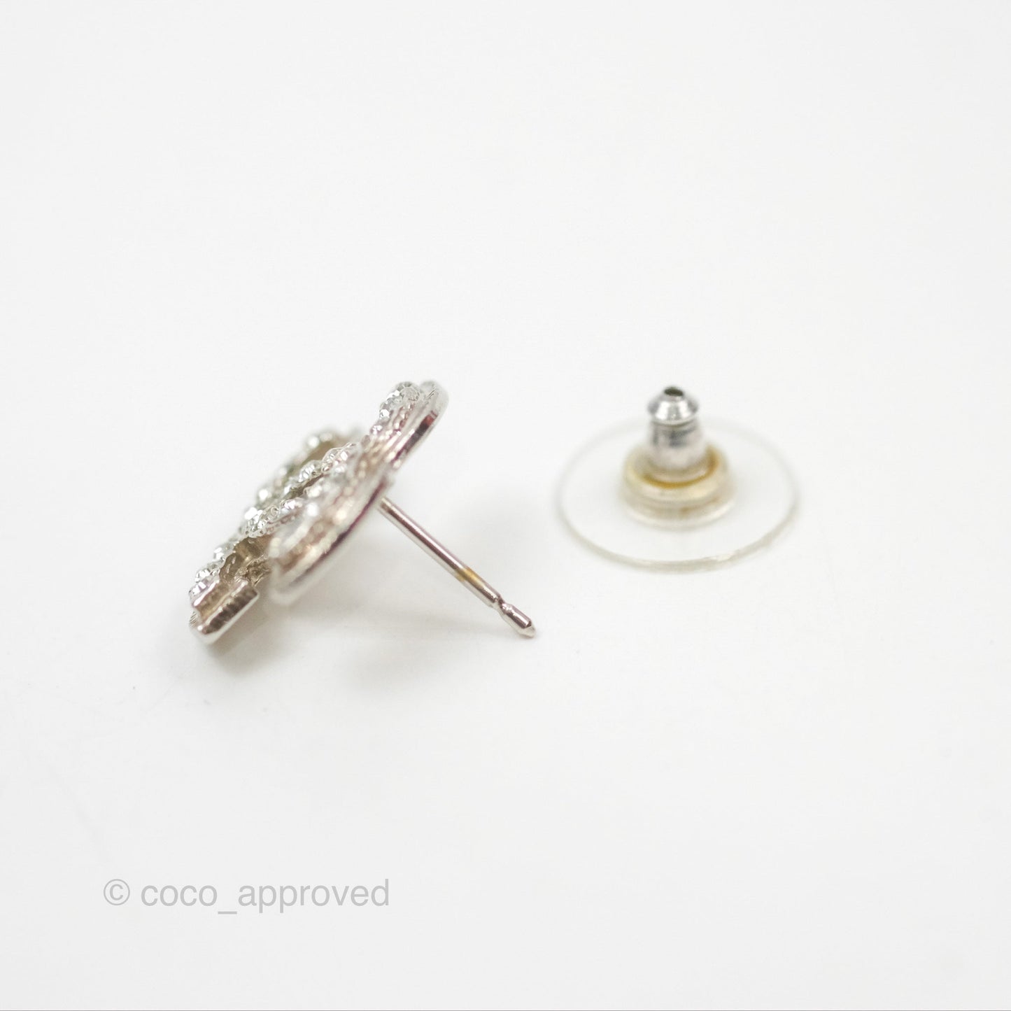 Chanel Crystal CC Earrings Silver Tone